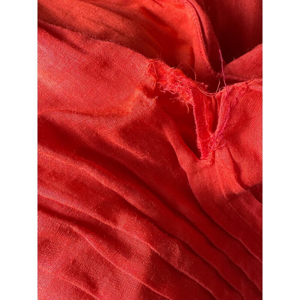 Sea New York Zora Dress Short Sleeve V-Neck Pleated Midi A-Line Red Orange 12 - Picture 5 of 9